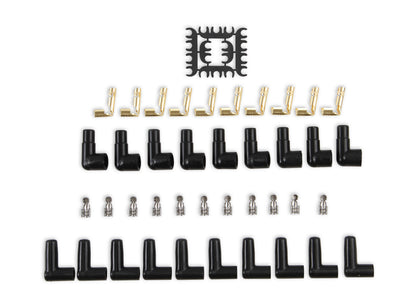 Spark Plug Wire Set Universal 90 Deg White Ceramic Boots 9001C, Spark Plug Wires, Pro Fit Ceramic, Spiral Core, 8Mm, Black, Set ACCEL-1