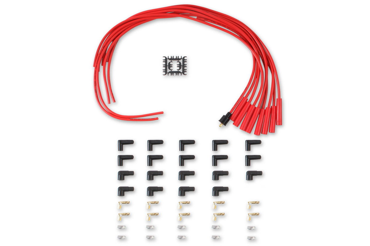 Spark Plug Wire Set- 8MM Red Wire With Red Straight Boots 4040R, Spark Plug Wires, Super Stock, Spiral Core, 8Mm, Red, Set ACCEL