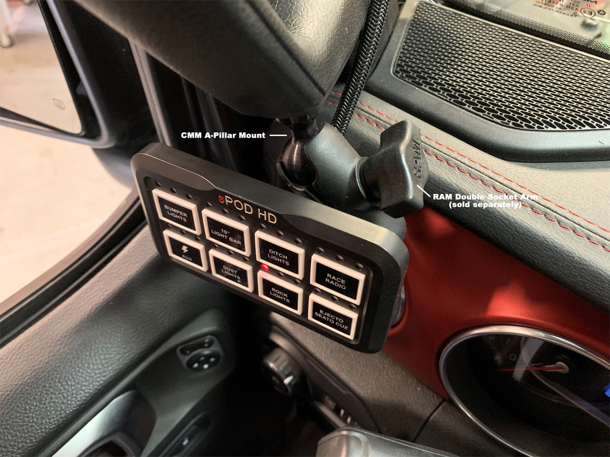 CMM A-Pillar 1 Inch Ball Mount Solution Jeep 2018-2023 Wrangler JL 2018-2023 Gladiator sPOD-3
