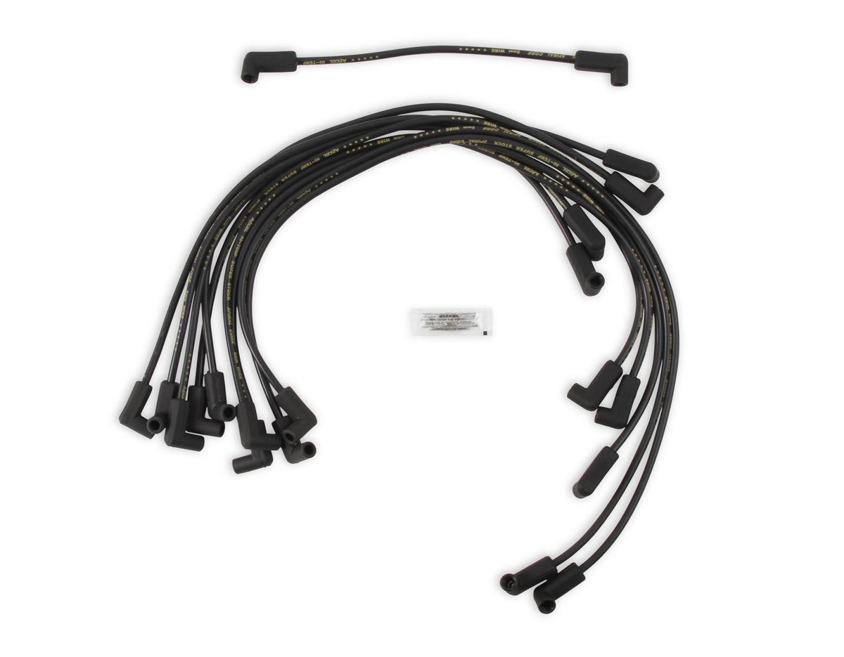 Spark Plug Wire Set- 8MM Super Stock Custom Black Wire Custom Spark Plug Wire Set 500 Ohms/Ft Sprial Core Sbc 1987-1995 V8 ACCEL