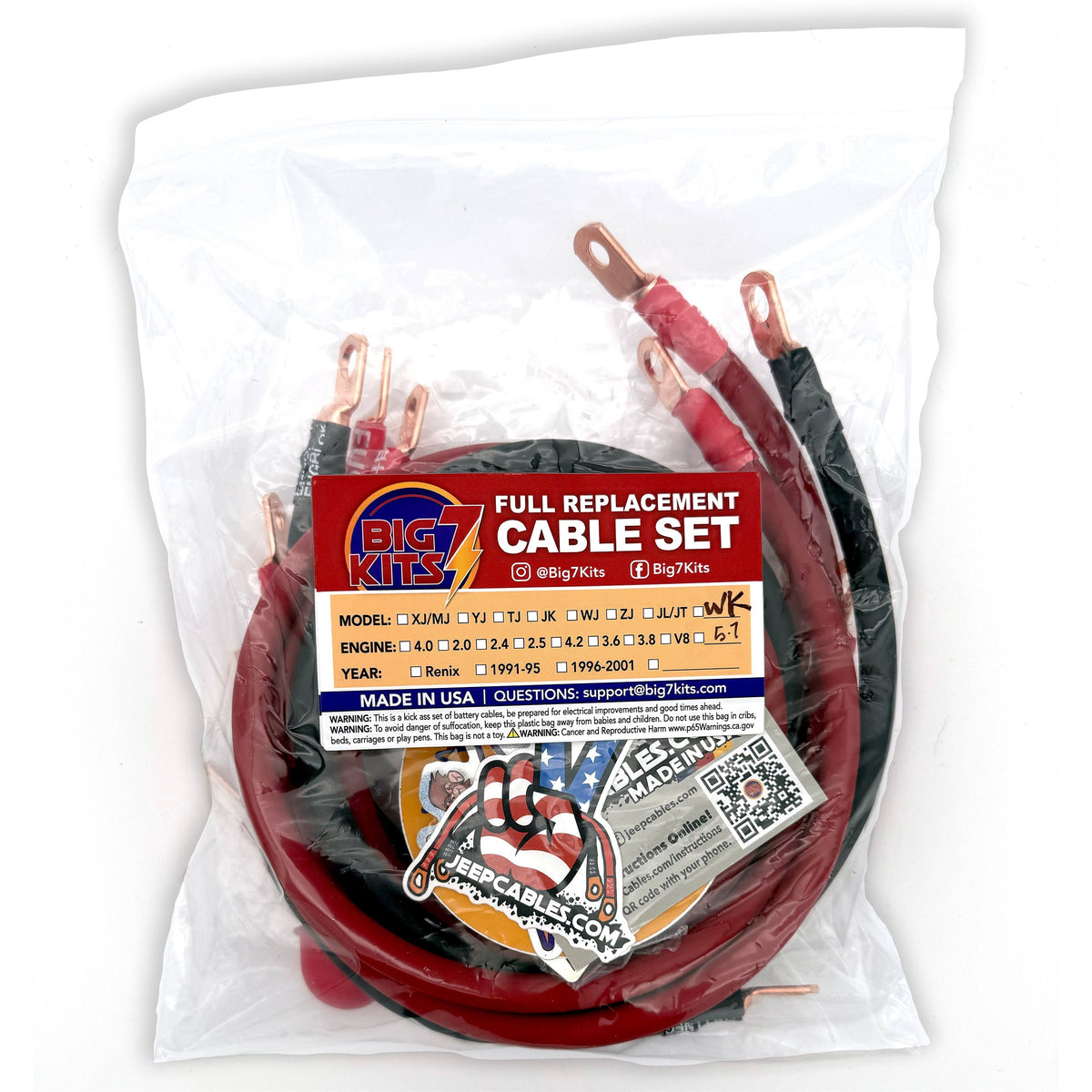 2005-2010 Jeep Grand Cherokee WK Battery Cable Kit 5.7 Liter 1/0 Gauge Battery Cable Big7Kits-3
