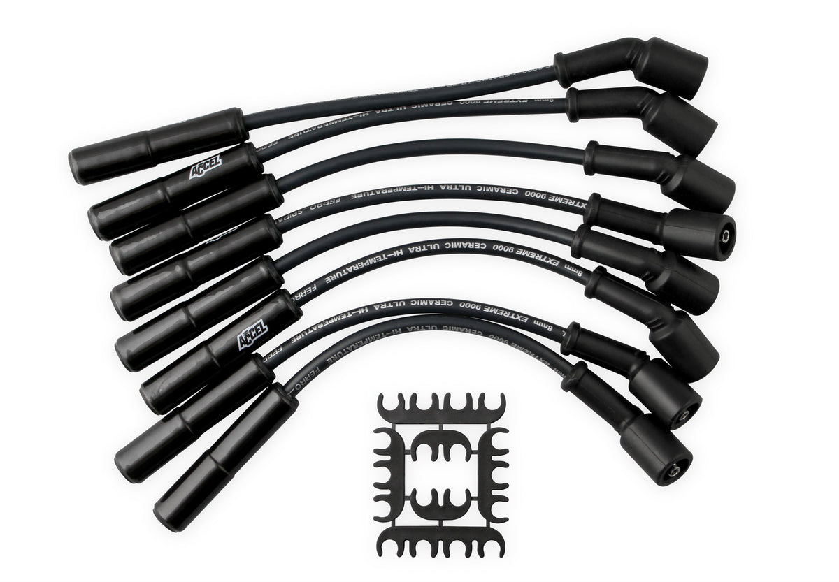Spark Plug Wire Set Extreme 9000 Black Ceramic Boot GM 4.8/5.3/6.0/6.2L This Custom-Fit Black Extreme Heat Ceramic Boot Wire Sets Fit GM 4.8/5.3/6.0/6.2L Ls. 1997-2015 ACCEL
