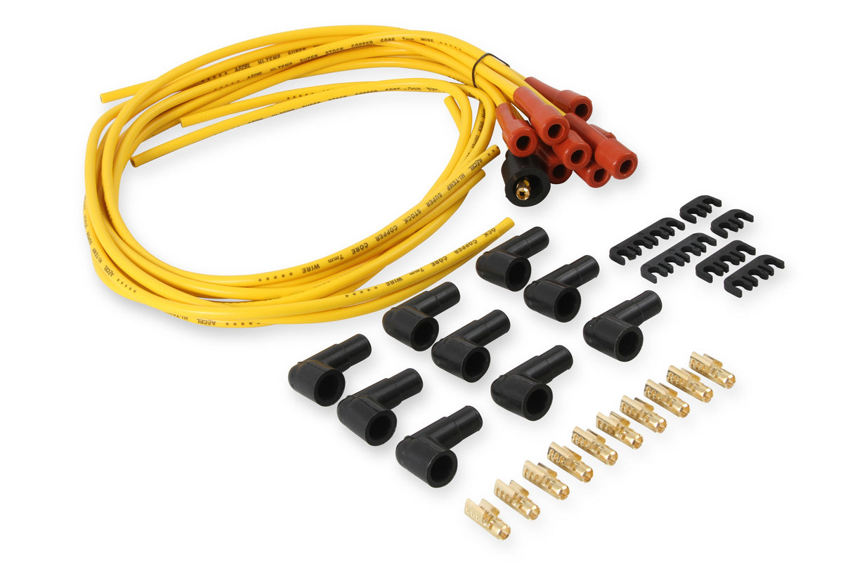 Spark Plug Wire Set- 7Mm-Super Stock-Copper Core-Universal Straight Boots Yellow 3008 Universal Fit ACCEL-2
