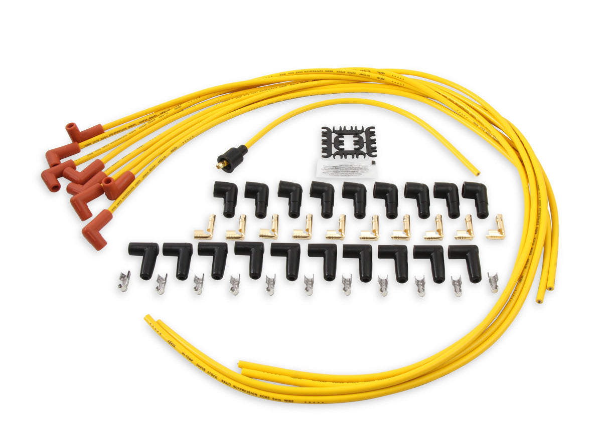 Spark Plug Wire Set 8MM Yellow With Orange 90 Deg Boots 4041 8MM Universal Fit Super Stock Spark Plug Wires Feature A Spiral Core And Yellow Silicone Jacket ACCEL