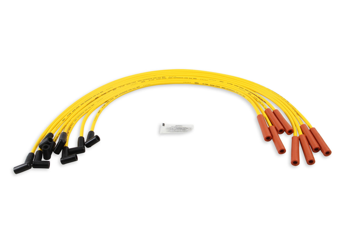 Spark Plug Wire Set Super Stock Graphite Core 8MM GM V8 1975-90 Yellow This 8MM Custom Fit Super Stock Spark Plug Wire Set Fits Select GM V8 Applications 1975-90 ACCEL-1