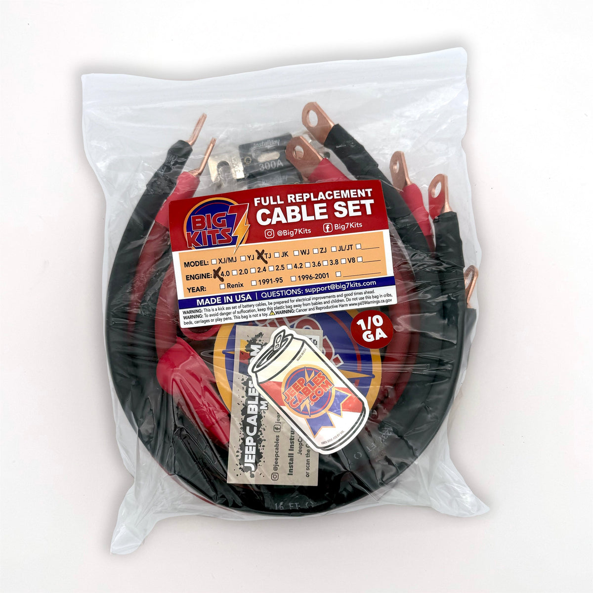 1997-1999 Jeep Wrangler TJ / LJ Battery Cable Kit 4.0 Liter 1/0 Gauge Battery Cable Big7Kits-17