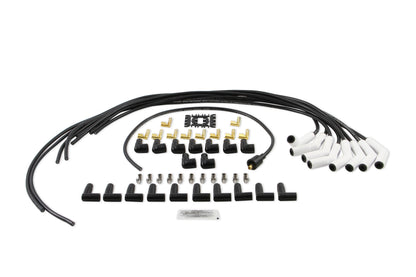 Spark Plug Wire Set Universal 135 Deg White Ceramic Boots 9002C, Spark Plug Wires, Pro Fit Ceramic, Spiral Core, 8Mm, Black, Set ACCEL-1