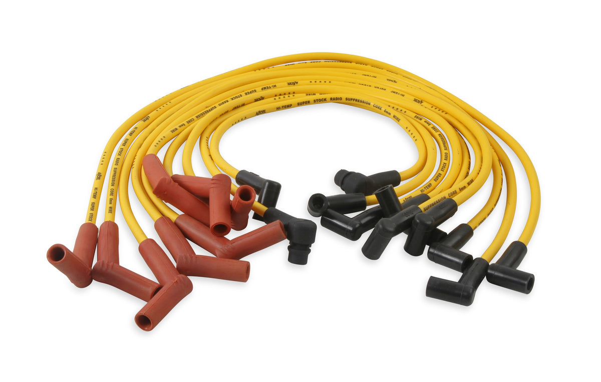 Spark Plug Wire Set- 8Mm-Custom With Graphite Core-Hei Stock Style Boots- Yellow Ford 1983-1996 V8 Efi- Super Stock, Spiral Core ACCEL-1