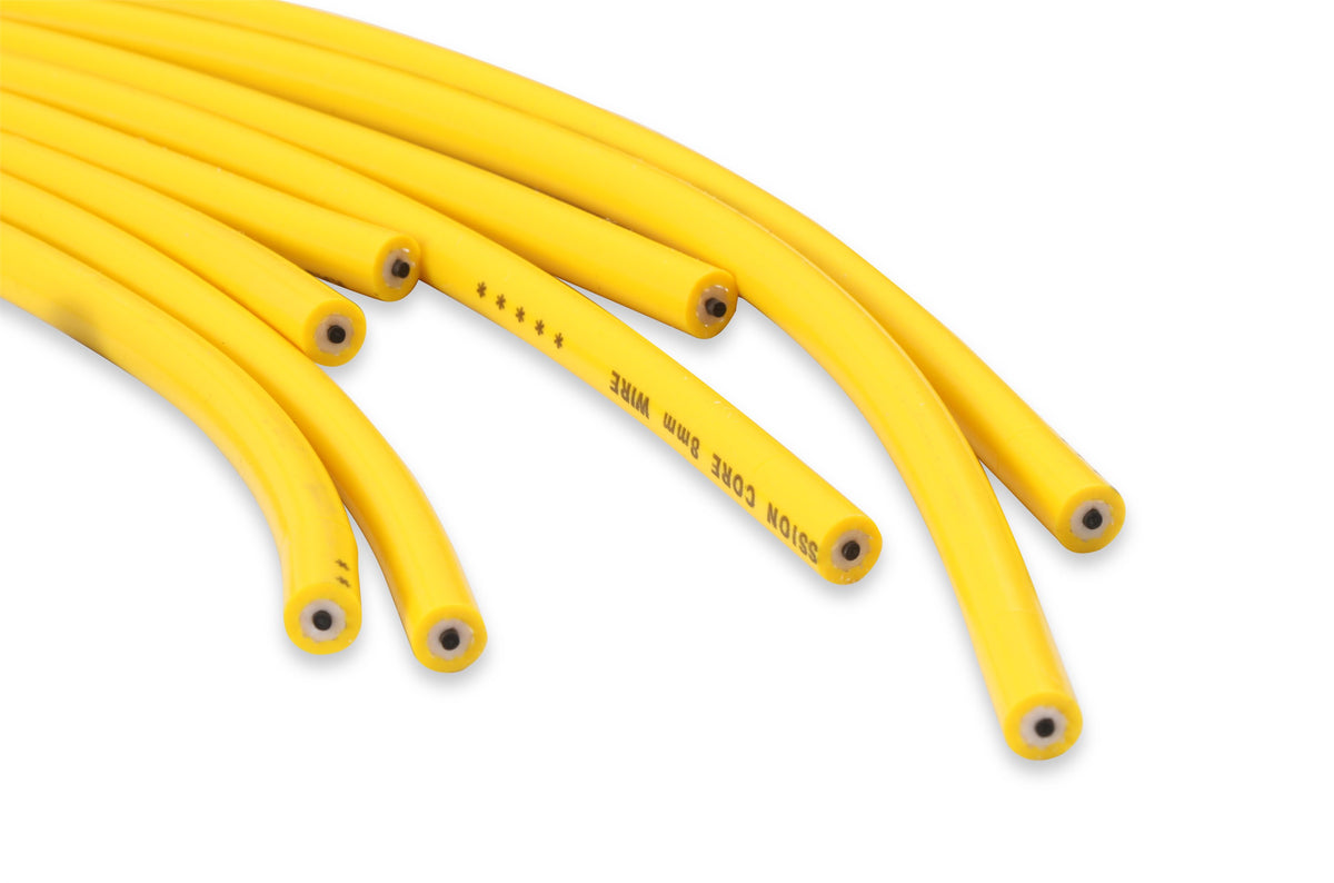 Spark Plug Wire Set 8MM Yellow With Orange Straight Boots 4040 8MM Universal Fit Super Stock Spark Plug Wire Sets Feature A Spiral Core And A Yellow Silicone Jacket ACCEL-4
