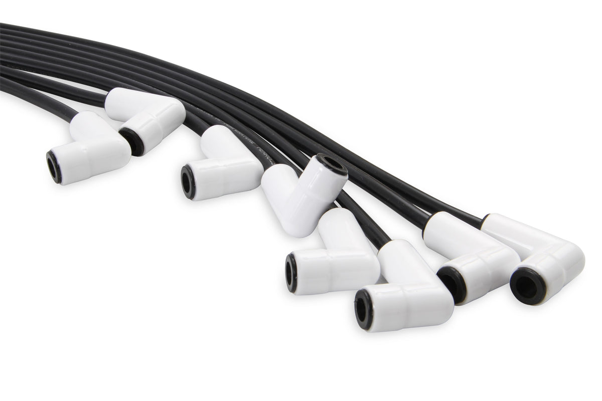 Spark Plug Wire Set Universal 90 Deg White Ceramic Boots 9001C, Spark Plug Wires, Pro Fit Ceramic, Spiral Core, 8Mm, Black, Set ACCEL-4