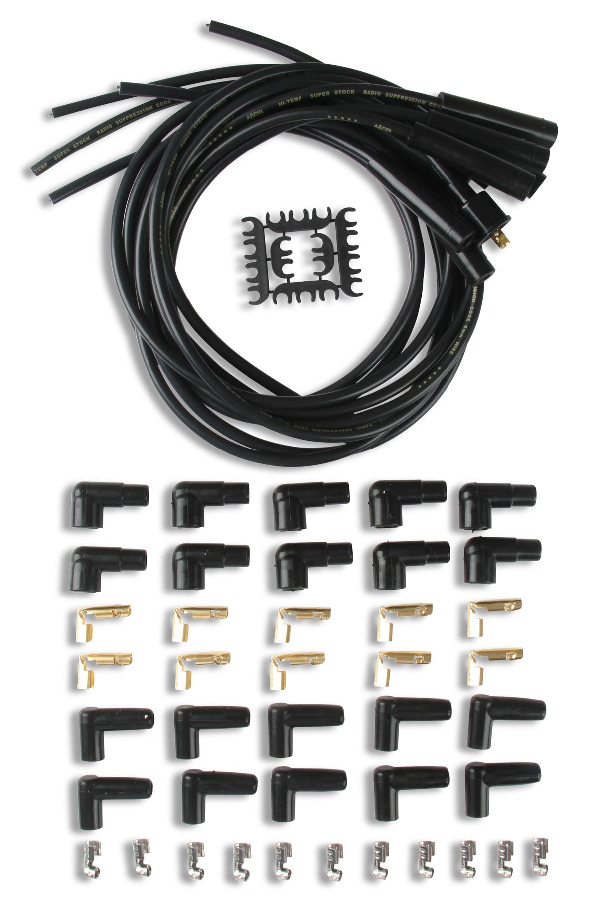 Spark Plug Wire Set- 8MM Black Wire With Black Straight Boots 4040K, Spark Plug Wires, Super Stock, Spiral Core, 8Mm, Black, Set ACCEL-1