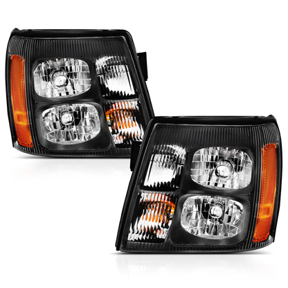 Crystal Headlight Black Amber Cadillac Escalade 2003-2006 AnzoUSA