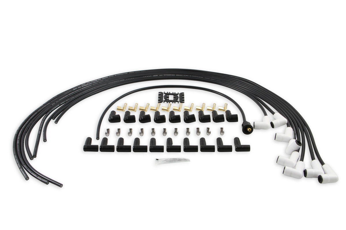 Spark Plug Wire Set Universal 90 Deg White Ceramic Boots 9001C, Spark Plug Wires, Pro Fit Ceramic, Spiral Core, 8Mm, Black, Set ACCEL-2