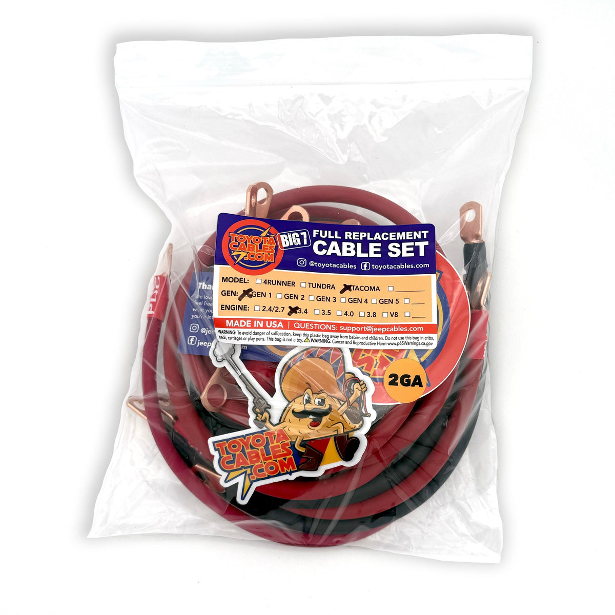 1995-2004 Toyota Tacoma Battery Cable Kit Gen 1 3.4 Liter 2 Gauge Battery Cable Big7Kits-15