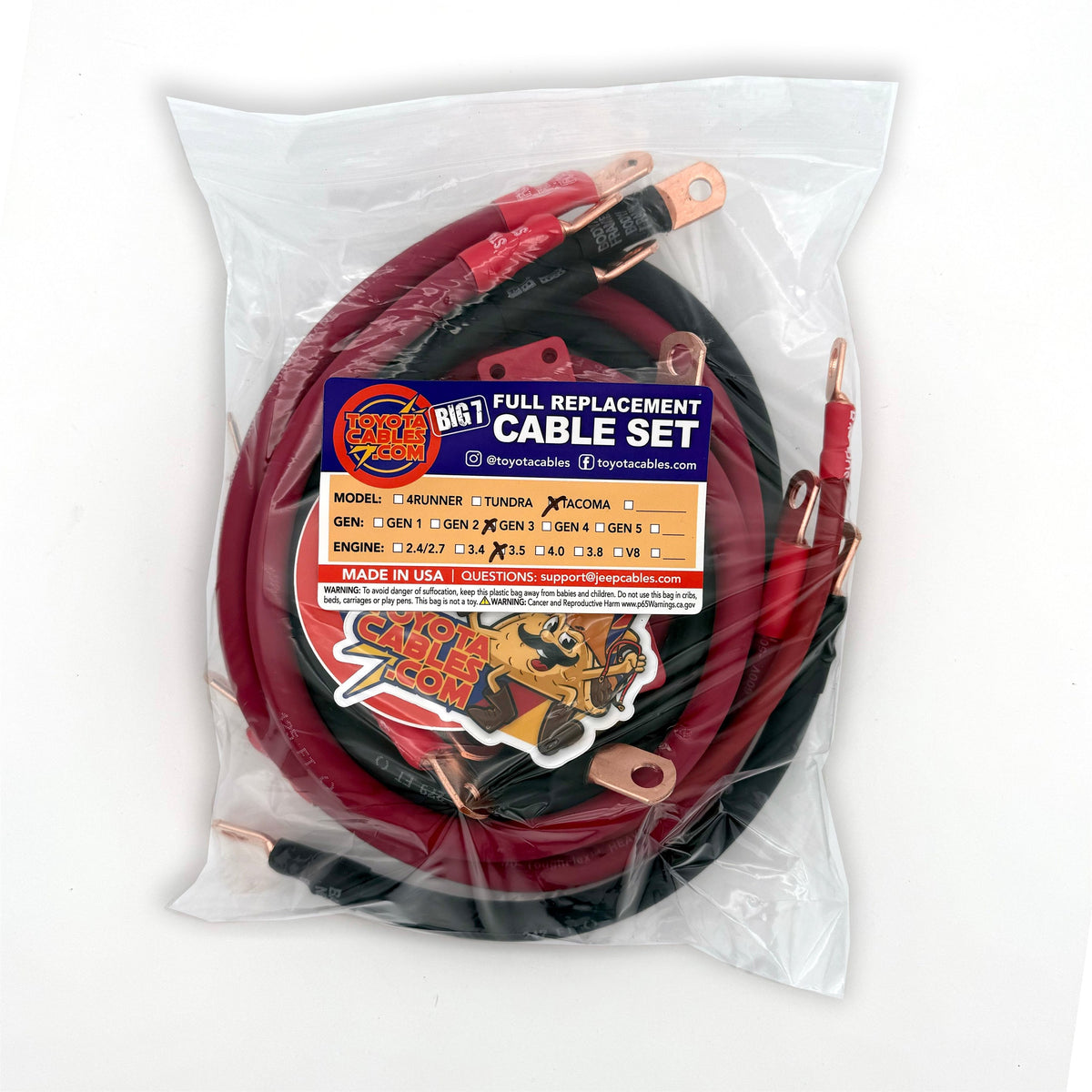 2016-2021 Toyota Tacoma Battery Cable Kit Gen 3 3.5 Liter 1/0 Gauge Battery Cable Big7Kits-2