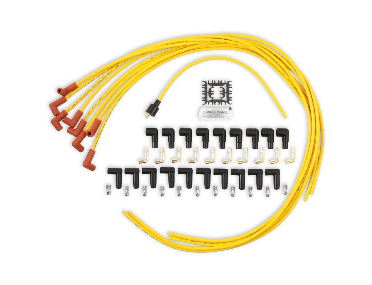 Spark Plug Wire Set 8MM Yellow With Orange 90 Deg Boots 4041 8MM Universal Fit Super Stock Spark Plug Wires Feature A Spiral Core And Yellow Silicone Jacket ACCEL-1