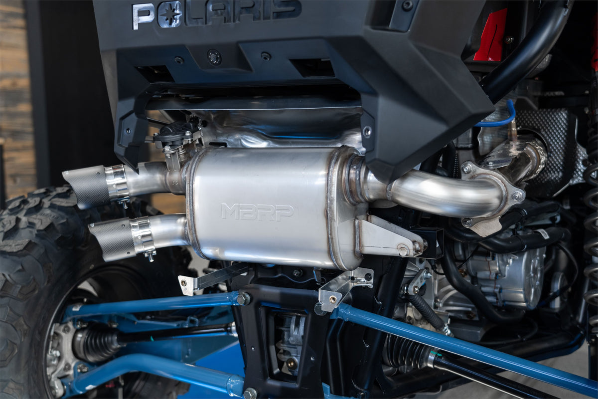 20-Up Polaris RZR PRO XP Slip-on Active Exhaust Dual Outlet with Carbon Fiber Tips Performance Series MBRP-1
