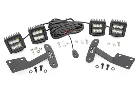 LED Light Kit | Ditch Mount | Dual 2" Black Pairs | Spot | Toyota Tundra (14-21) Rough Country